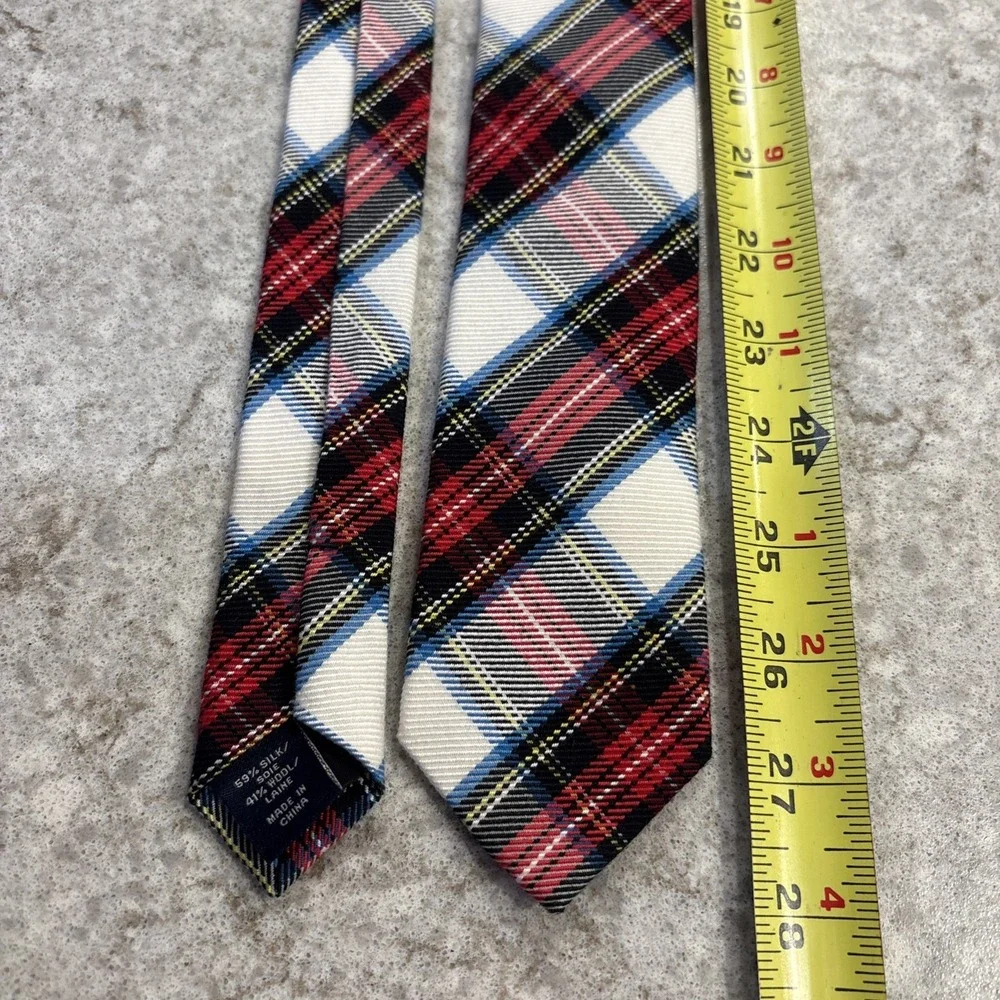 J.Crew Necktie Red Tartan Plaid Silk Wool Mens Preppy Formal Tie